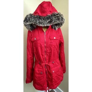 NEW Greenlander Coat Womens XL Red Parka Removable Hood Faux Fur Pockets Zip NWT